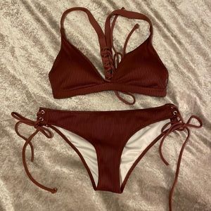 Pink Lace up bikini